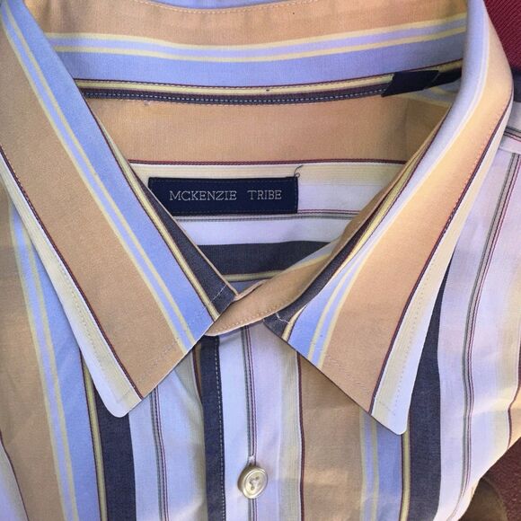 McKenzie Tribe striped button-up shirt in yellow, blue, and white. XL - Picture 8 of 9